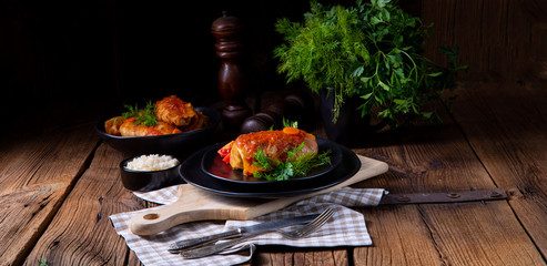 Roasted cabbage rolls with rice and minced meat according to the recipe of omas