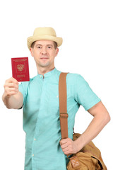 The man holds the international passport before himself