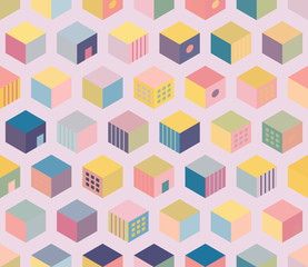 Seamless colored pattern. Geometric background with cubes.