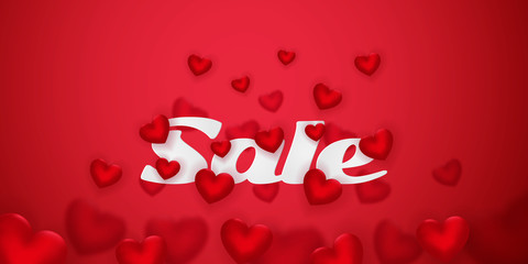 Happy saint valentine's day, 3d red hearts blur efect design, Celebration card, vector illustration	