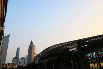 The city of guangzhou under the setting sun