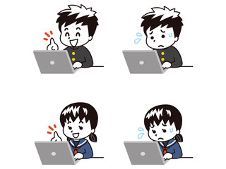 ノートパソコンと中高生の男女