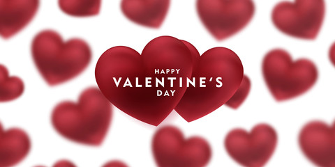 Happy saint valentine's day, 3d red hearts blur efect design, Celebration card, vector illustration	