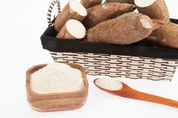 Raw cassava starch - Manihot esculenta. on white background
