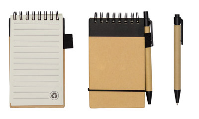 notebook and pen isolated on white background