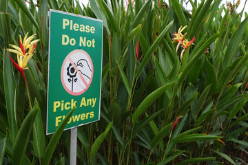 Kota Kinabalu,Sabah,MALAYSIA - JANUARY 27 2019 ;Park sign set , Please do not pick any flowers at...