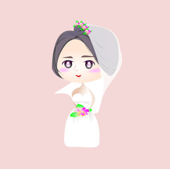  Wedding clipart . Illustration groom and bride. Cartoon character man in back suit and woman in white bridal gown for invitation card template.