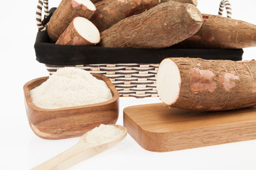 Raw cassava starch - Manihot esculenta. on white background