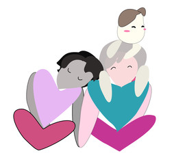 family cartoon character on isolated background.