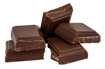 Milk chocolate pieces isolated on white background.  With clipping path
