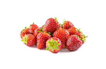 Strawberries stack on white background.