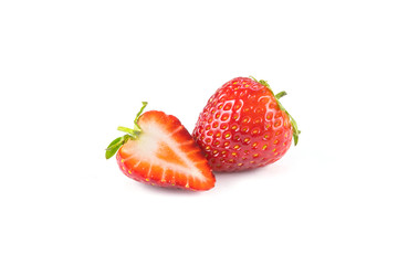 Strawberry with sliced half isolated on white background.