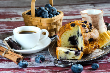 Blueberry muffin and coffee