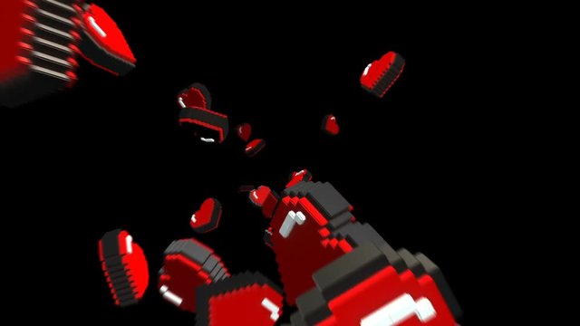 8 bits pixel hearts animation. Retro arcade video game Valentine&acute;s Day background.