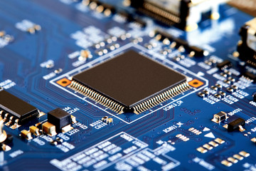 Electronic circuit board close up.