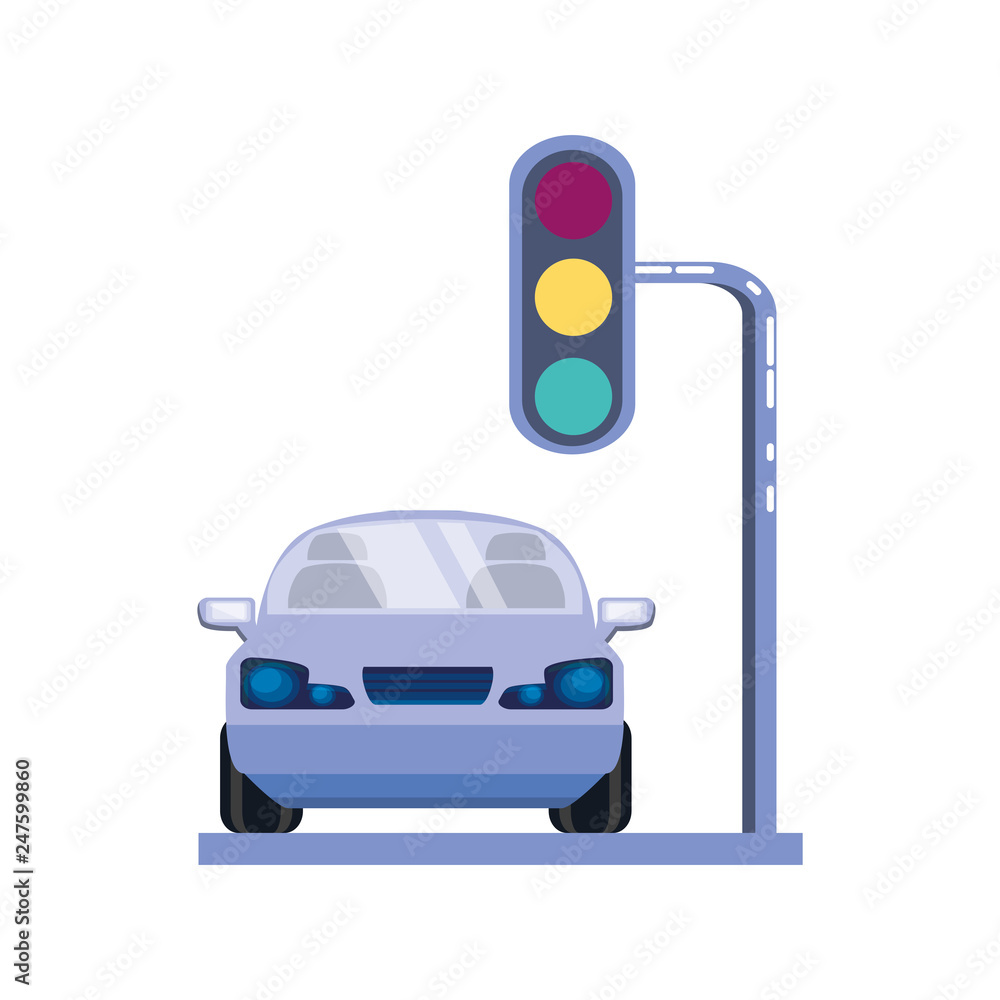 Wall mural car sedan with traffic light semaphore