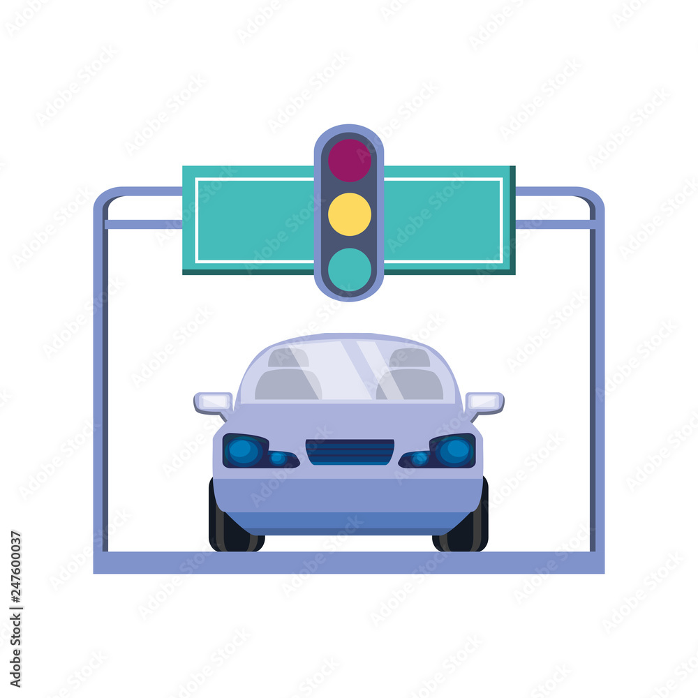 Sticker car sedan with traffic light semaphore