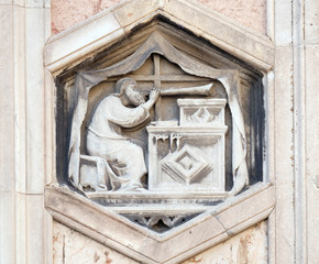 Fototapeta na wymiar Jubal by Nino Pisano, 1334-36., Relief on Giotto Campanile of Cattedrale di Santa Maria del Fiore, Florence, Italy