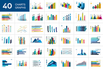 Big set of charst, graphs. Blue color. Infographics business elements. - 247602295