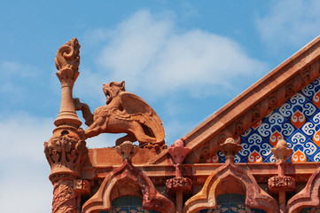 Chimera on the roof of Hospital San Pau in Barcelona. Modern architecture style
