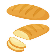 Wheat bread loaf and slices. Vector illustration