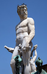 Statue on the Fountain of Neptune on the Piazza della Signoria in Florence, Italy