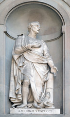 Amerigo Vespucci in the Niches of the Uffizi Colonnade in Florence, Italy.