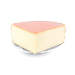 piece of cheese on white plate on white background