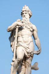Fototapeta na wymiar Detail of Neptune Statue on top of Danubius Fountain at Erzsebet Park, Budapest, Hungary