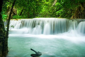 Green nature with green waterfall landscape, Erawan waterfall located Khanchanaburi Province, Thailand