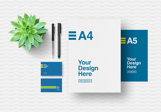 Business Card and Two Sizes of Paper Mockup