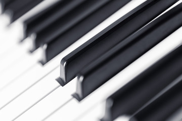 Piano keys close up view. Classical music instrument for playing or composing romantic music. Piano...