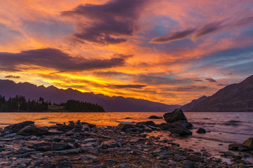 afterglow after sunset with red sky over lake wakatipu, queenstown, new zealand 5