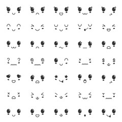 kawaii black cute faces. kawaii expressions emoticons. japanese kawaii emoji