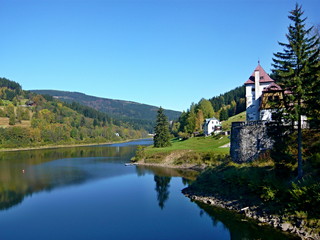 Fototapeta na wymiar Czech republic-dam on the river Elbe in Giant Mountains