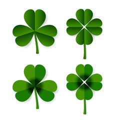 Four and Three Leaf Clovers. Lucky Four leaf Clover and Lucky Three leaf Clover. Shamrock - set of leaf Clovers vector.