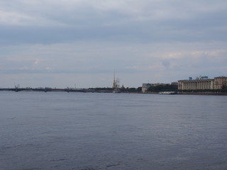 River walk along the Neva river in St. Petersburg by boat.