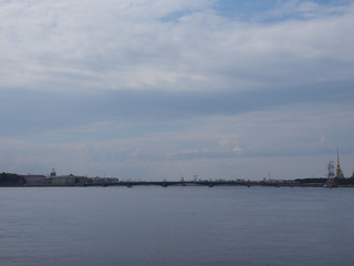 Naklejka premium River walk along the Neva river in St. Petersburg by boat.