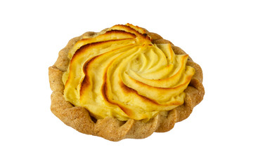 cheesecake with potatoes on a white background