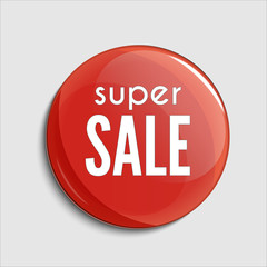 Glossy sale button or badge. Product promotions. Super sale, vector.