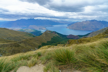 Fototapeta premium hiking the ben lomond track, view of lake wakatipu at queenstown, new zealand 13