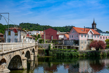 Fototapeta na wymiar Ancient bridge and village of Arcos de Valdevez, in Minho, Portugal