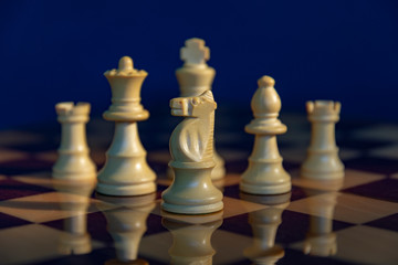 Knight stands guard over other chess pieces