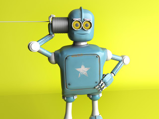 Retro Robot with Tin Can Phones. 3d render.