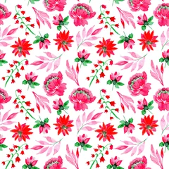 Fototapete Rund Seamless pattern watercolor floral pink © Asrulaqroni