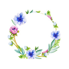 watercolor frame anemones flowers