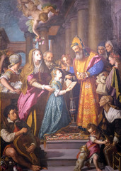 Obraz na płótnie Canvas Altarpiece depicting Presentation of Mary to the temple, work by Alessandro Allori in Cathedral of St.Martin in Lucca, Italy