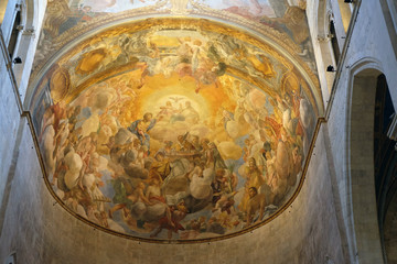 Fresco painting on the ceiling of the Cathedral of St Martin in Lucca, Italy