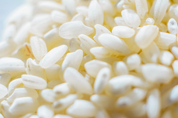 Fototapeta na wymiar White round rice is removed macro, texture