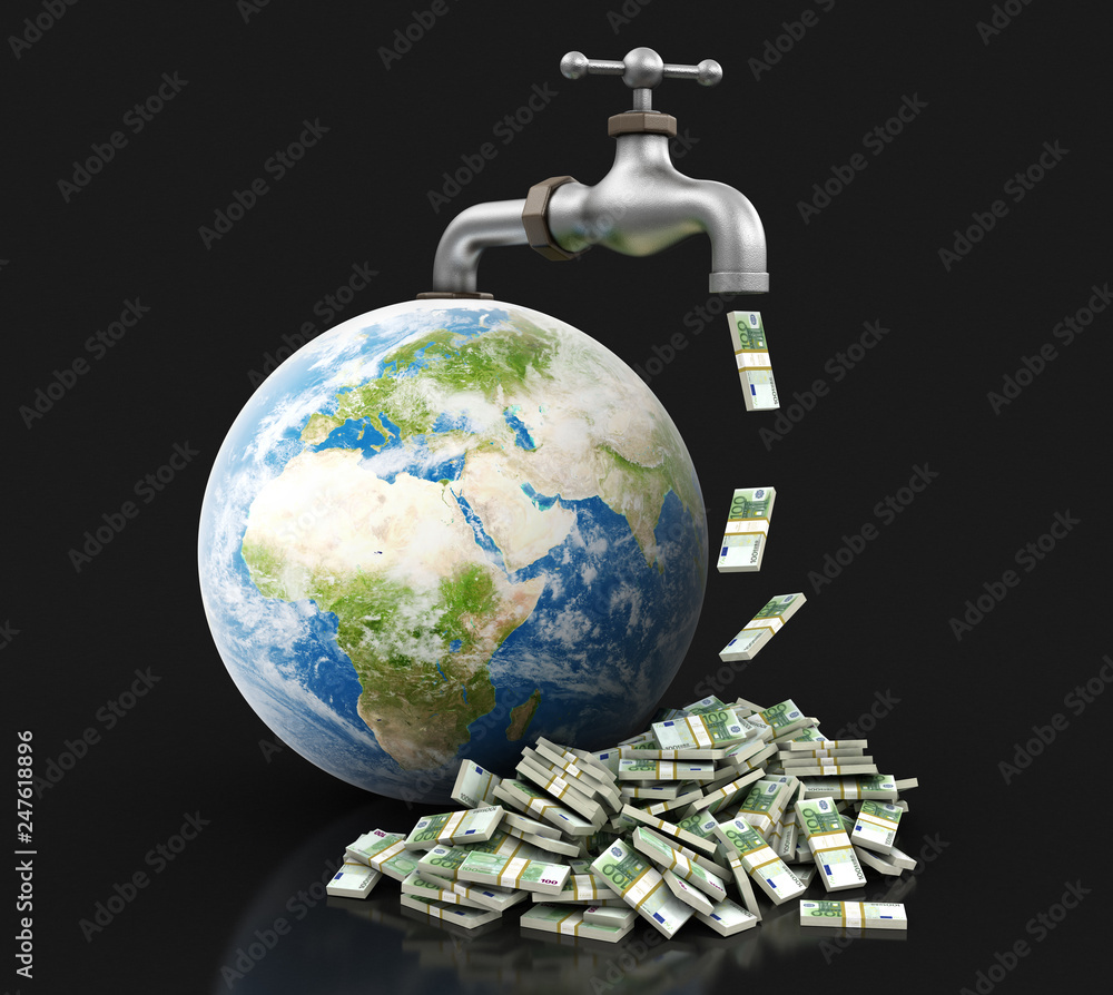 Poster 3d globe and faucet with euros. image with clipping path